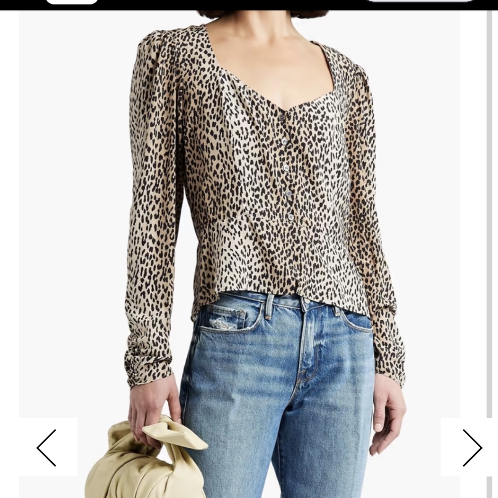 NWT FRAME Leopard-print silk-crepe peplum blouse